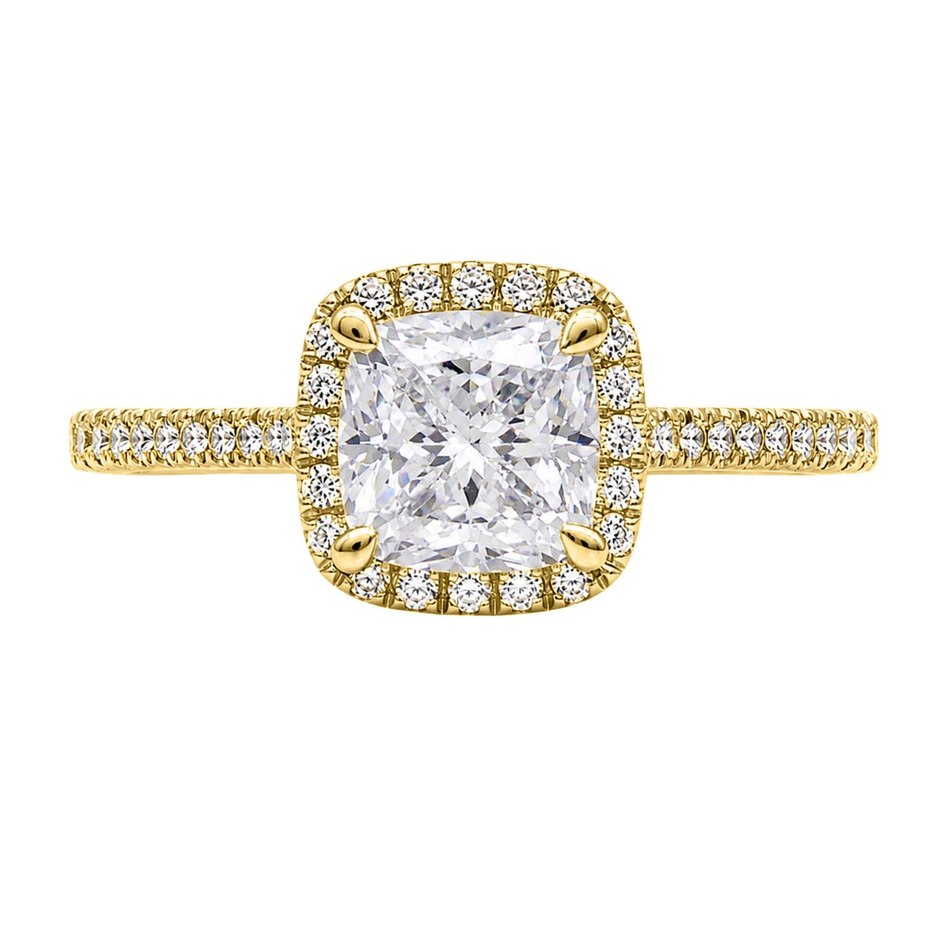 Venturant 1.00-3.50 Carat T.W. Cushion & Round-cut Lab Grown Diamond (F/VS+) 14K Gold Halo Ring