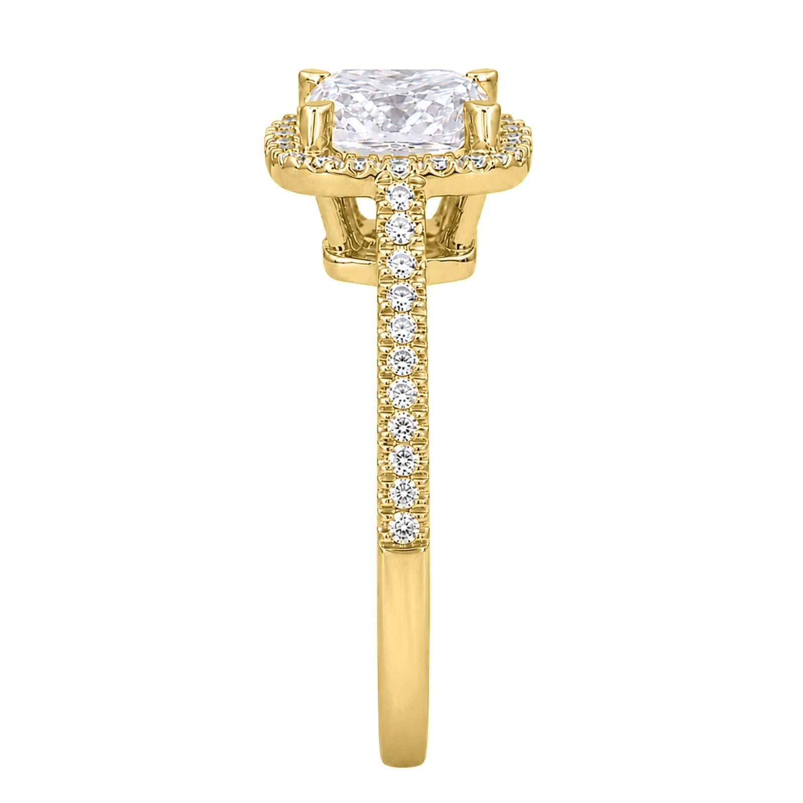 Venturant 1.00-3.50 Carat T.W. Cushion & Round-cut Lab Grown Diamond (F/VS+) 14K Gold Halo Ring