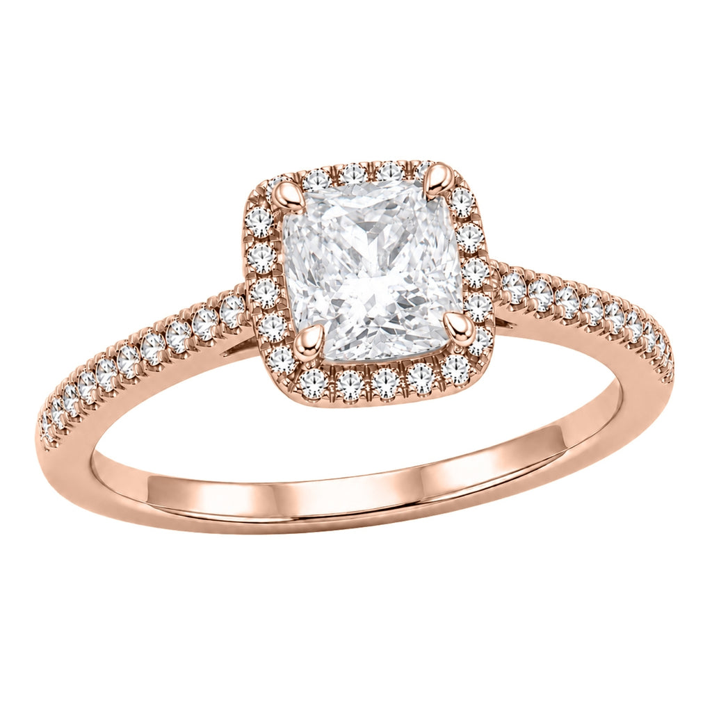 Venturant 1.00-3.50 Carat T.W. Cushion & Round-cut Lab Grown Diamond (F/VS+) 14K Gold Halo Ring