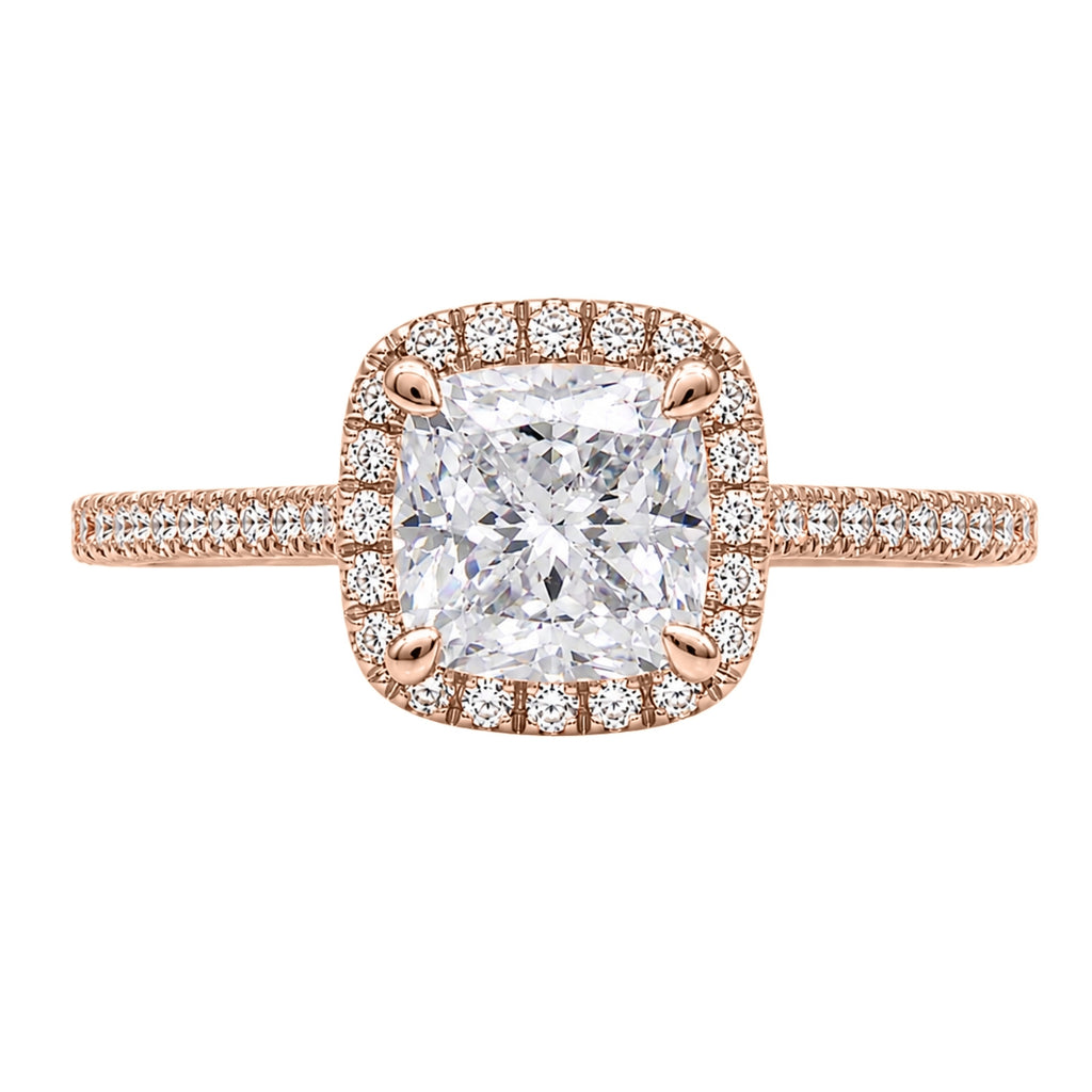 Venturant 1.00-3.50 Carat T.W. Cushion & Round-cut Lab Grown Diamond (F/VS+) 14K Gold Halo Ring