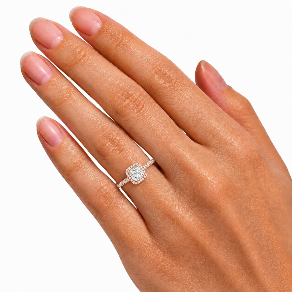 Venturant 1.00-3.50 Carat T.W. Cushion & Round-cut Lab Grown Diamond (F/VS+) 14K Gold Halo Ring