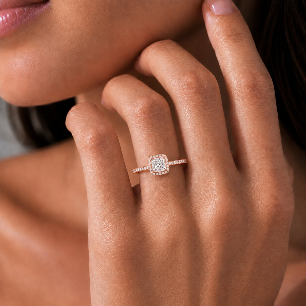 Venturant 1.00-3.50 Carat T.W. Cushion & Round-cut Lab Grown Diamond (F/VS+) 14K Gold Halo Ring