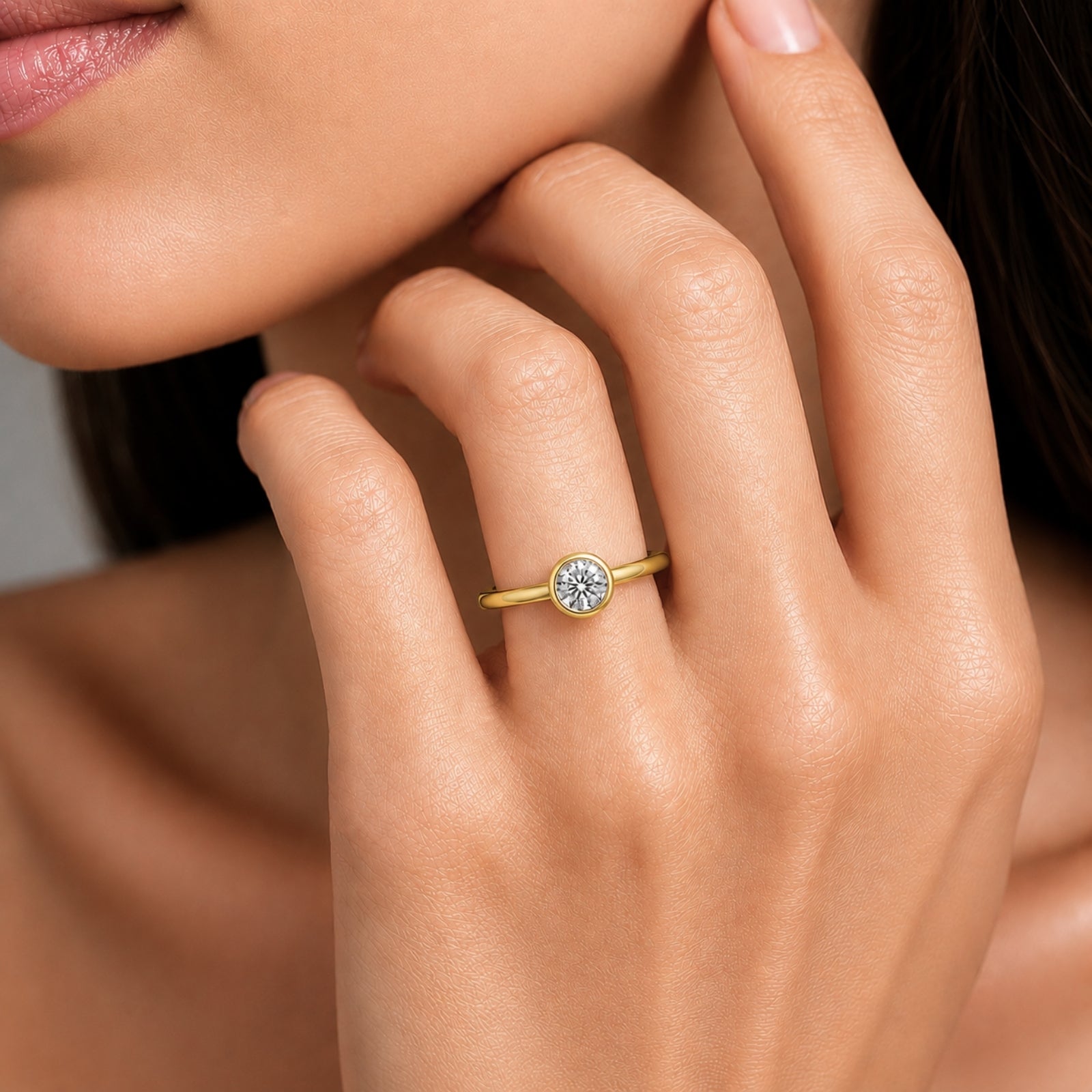 Venturant 1.00-6.00 Carat T.W. IGI certified Round-cut Lab Grown Diamond (D/VS+) 14K Gold Bezel Set Ring