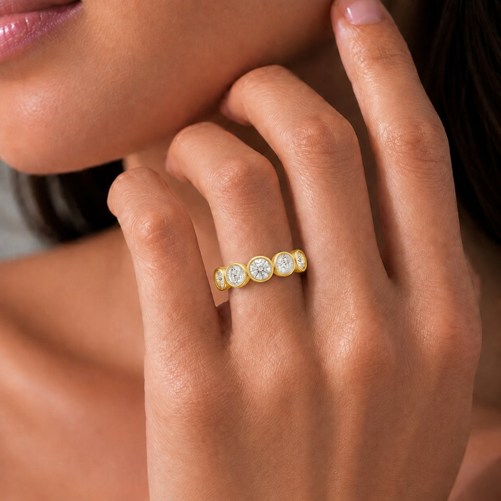 Venturant 3.00 Carat T.W. Round-cut Lab Grown Diamond (F/VS+) 14K Gold Bezel Set 5 Stone Band Ring