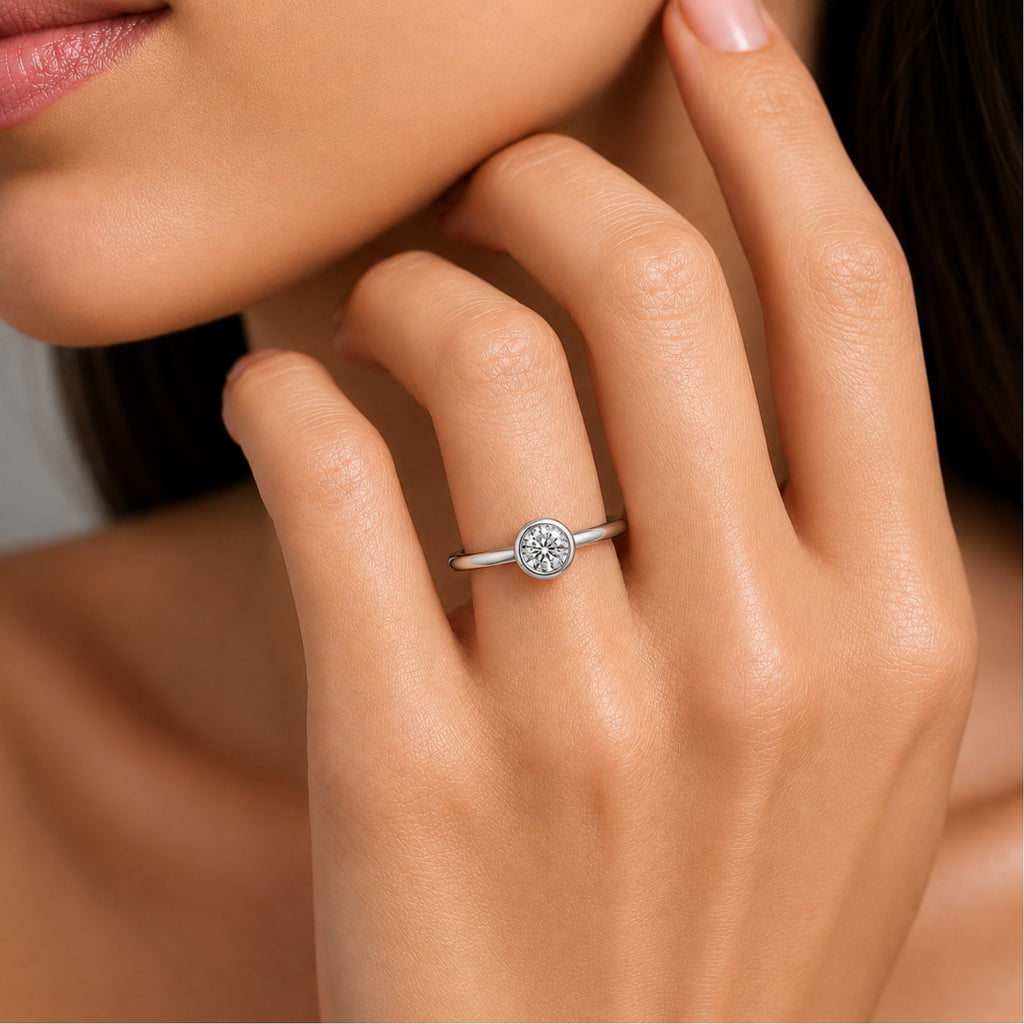 Venturant 1.00-6.00 Carat T.W. IGI certified Round-cut Lab Grown Diamond (D/VS+) 14K Gold Bezel Set Ring