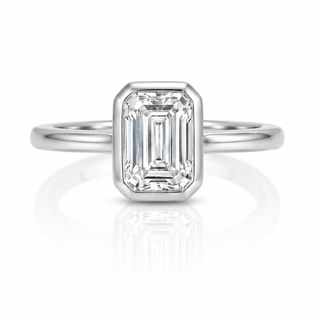 Venturant 1.00-6.00 Carat T.W. IGI certified Emerald-cut Lab Grown Diamond (D/VS+) 14K Gold Bezel Set Ring