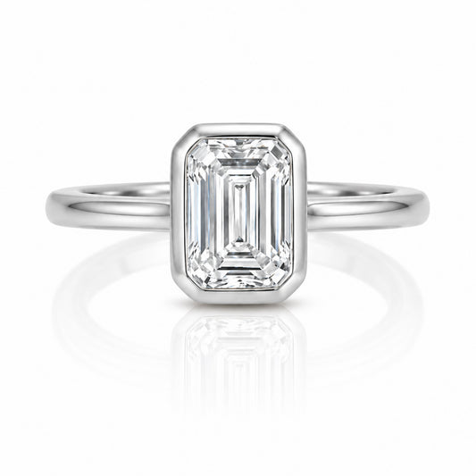 1.00-6.00 Carat T.W. Emerald-cut Lab Grown Diamond (F/VS+) 14K Gold Bezel Set Ring