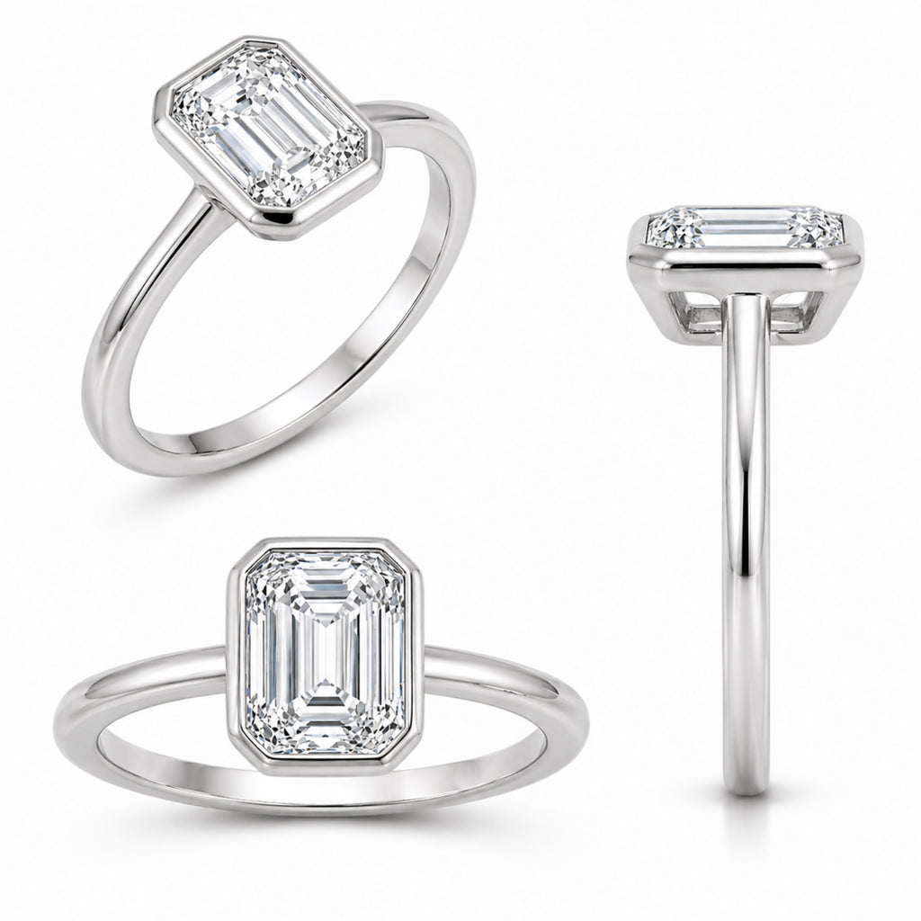 Venturant 1.00-6.00 Carat T.W. IGI certified Emerald-cut Lab Grown Diamond (D/VS+) 14K Gold Bezel Set Ring