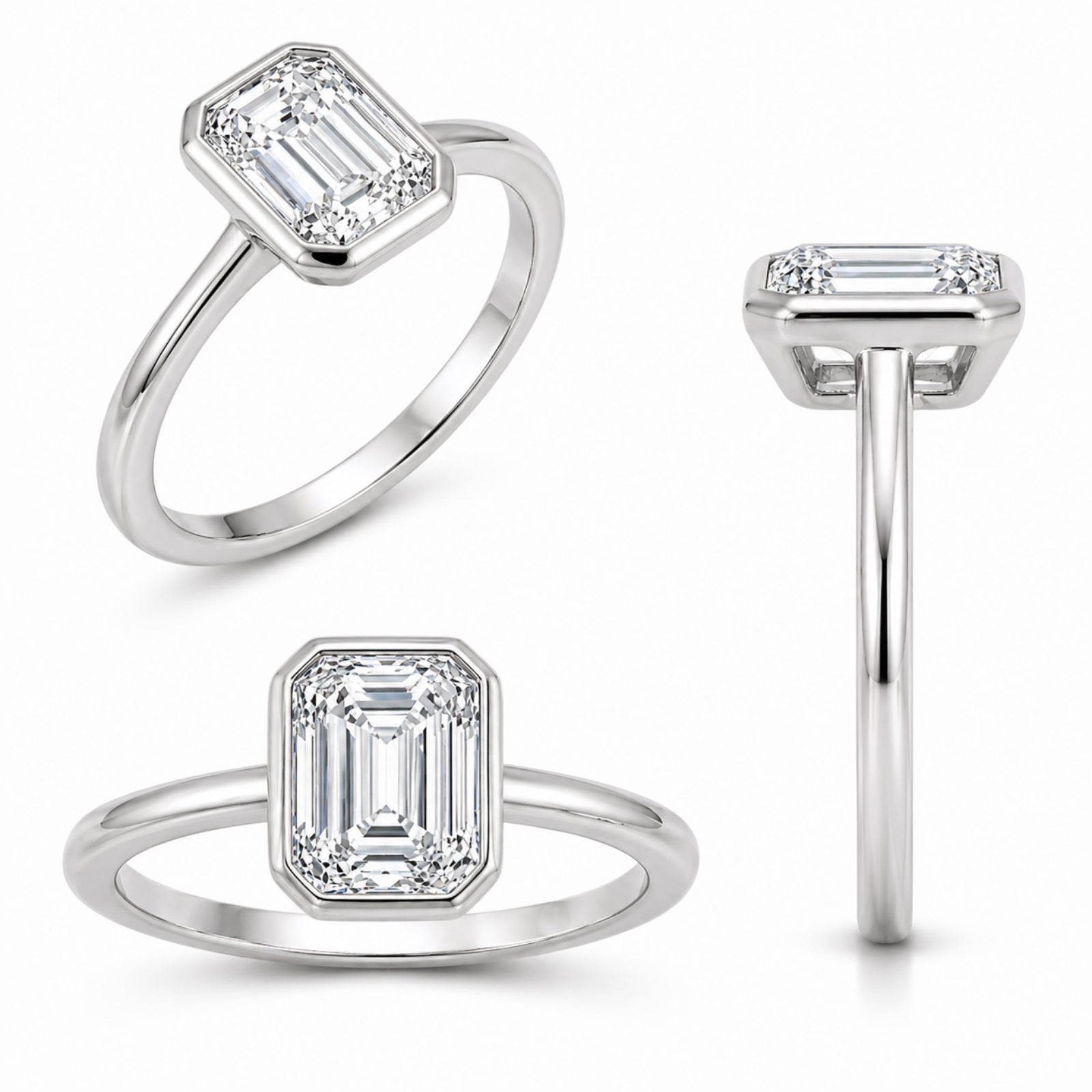 Venturant 1.00-6.00 Carat T.W. IGI certified Emerald-cut Lab Grown Diamond (D/VS+) 14K Gold Bezel Set Ring