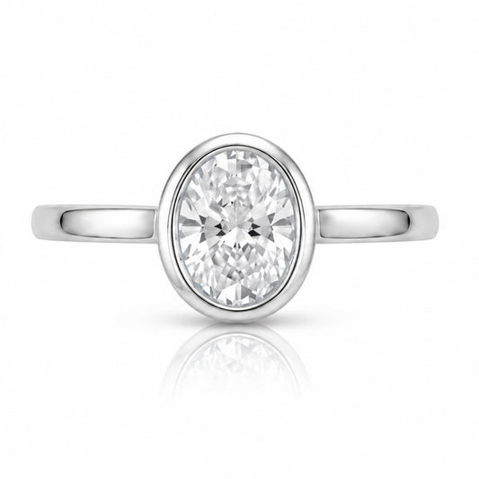 1.00-6.00 Carat T.W. Oval-cut Lab Grown Diamond (F/VS+) 14K Gold Bezel Set Ring