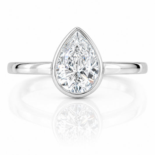 1.00-6.00 Carat T.W. Pear-cut Lab Grown Diamond (F/VS+) 14K Gold Bezel Set Ring