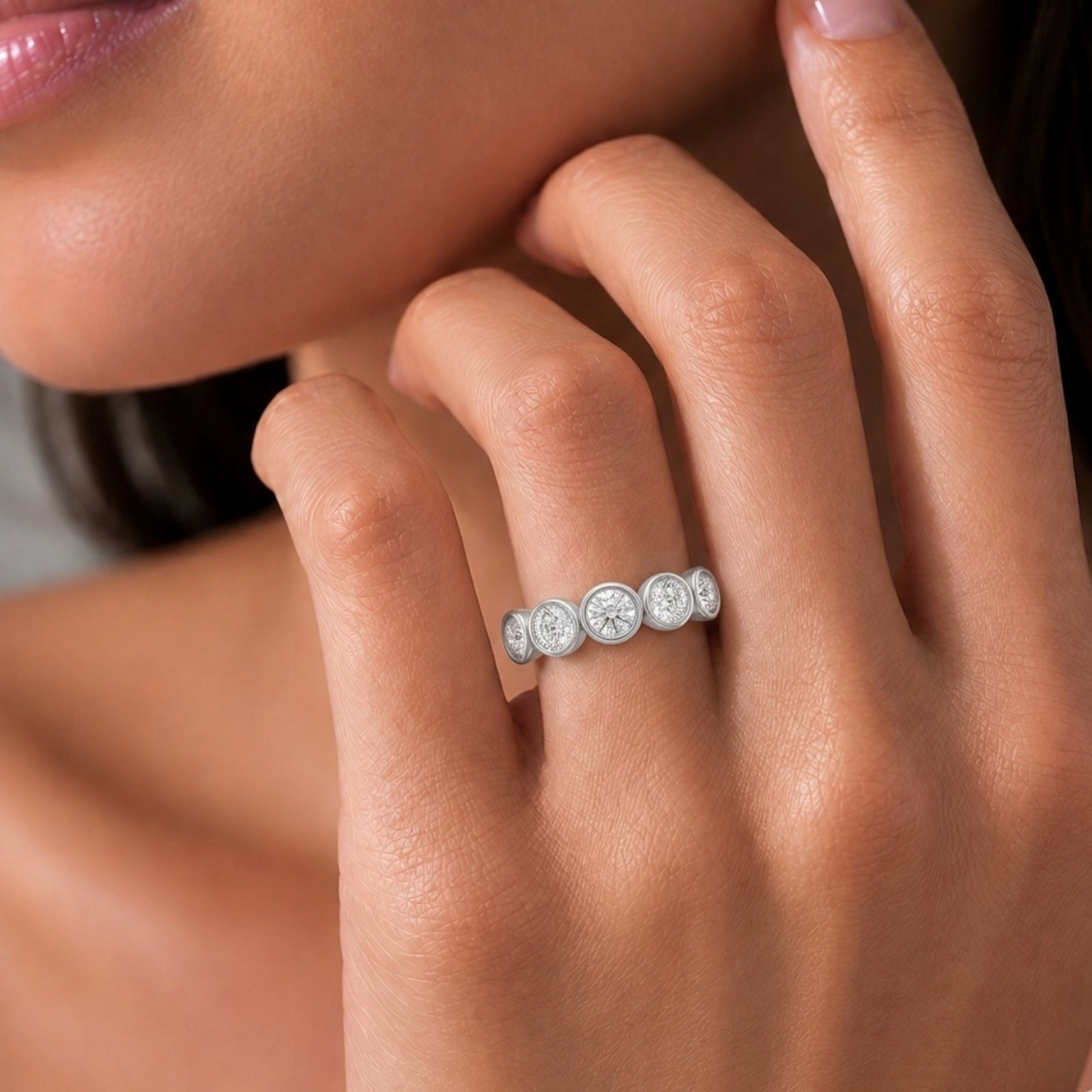 Venturant 3.00 Carat T.W. Round-cut Lab Grown Diamond (F/VS+) 14K Gold Bezel Set 5 Stone Band Ring