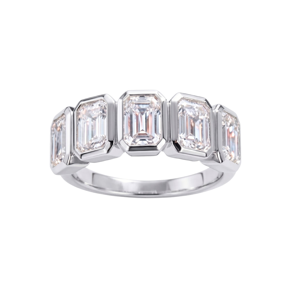 Venturant 3.00 Carat T.W. Emerald-cut Lab Grown Diamond (F/VS+) 14K Gold Bezel Set 5 Stone Band Ring