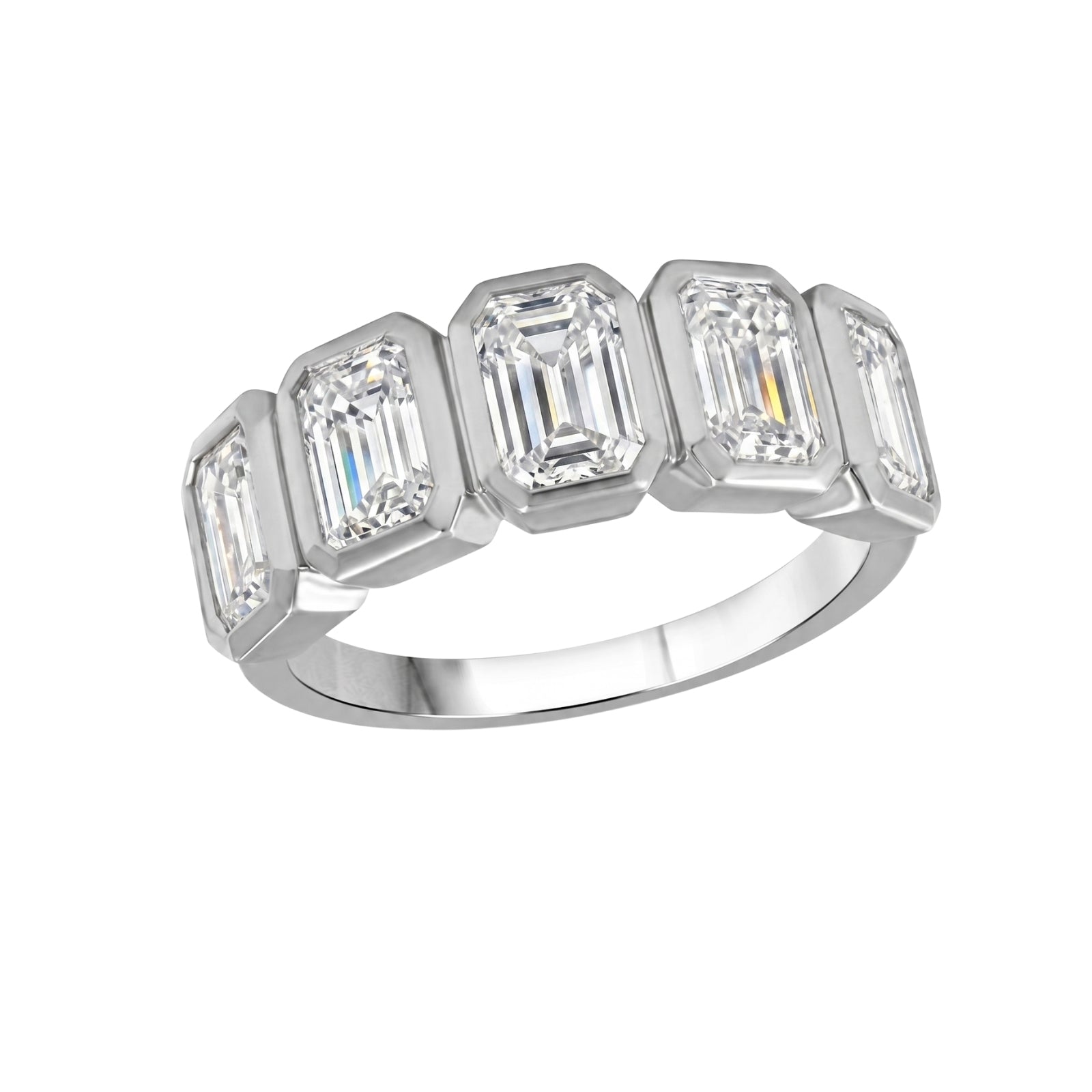 Venturant 3.00 Carat T.W. Emerald-cut Lab Grown Diamond (F/VS+) 14K Gold Bezel Set 5 Stone Band Ring