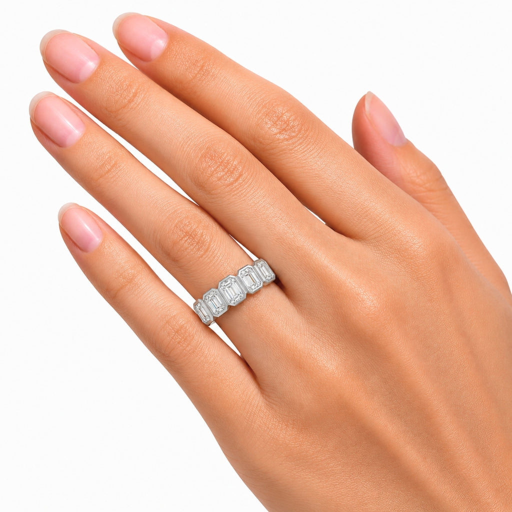 Venturant 3.00 Carat T.W. Emerald-cut Lab Grown Diamond (F/VS+) 14K Gold Bezel Set 5 Stone Band Ring