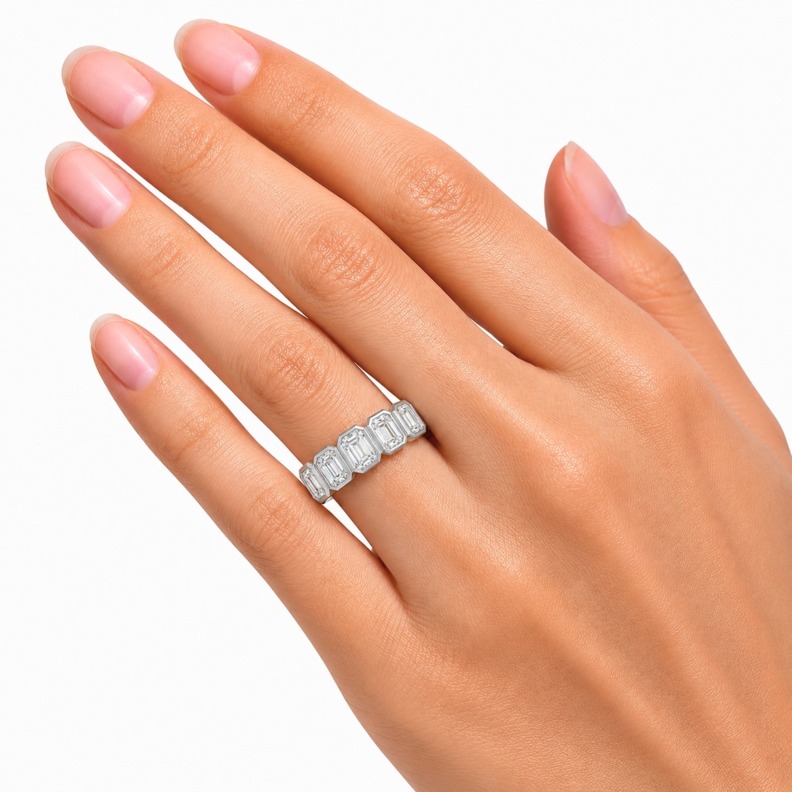 Venturant 3.00 Carat T.W. Emerald-cut Lab Grown Diamond (F/VS+) 14K Gold Bezel Set 5 Stone Band Ring