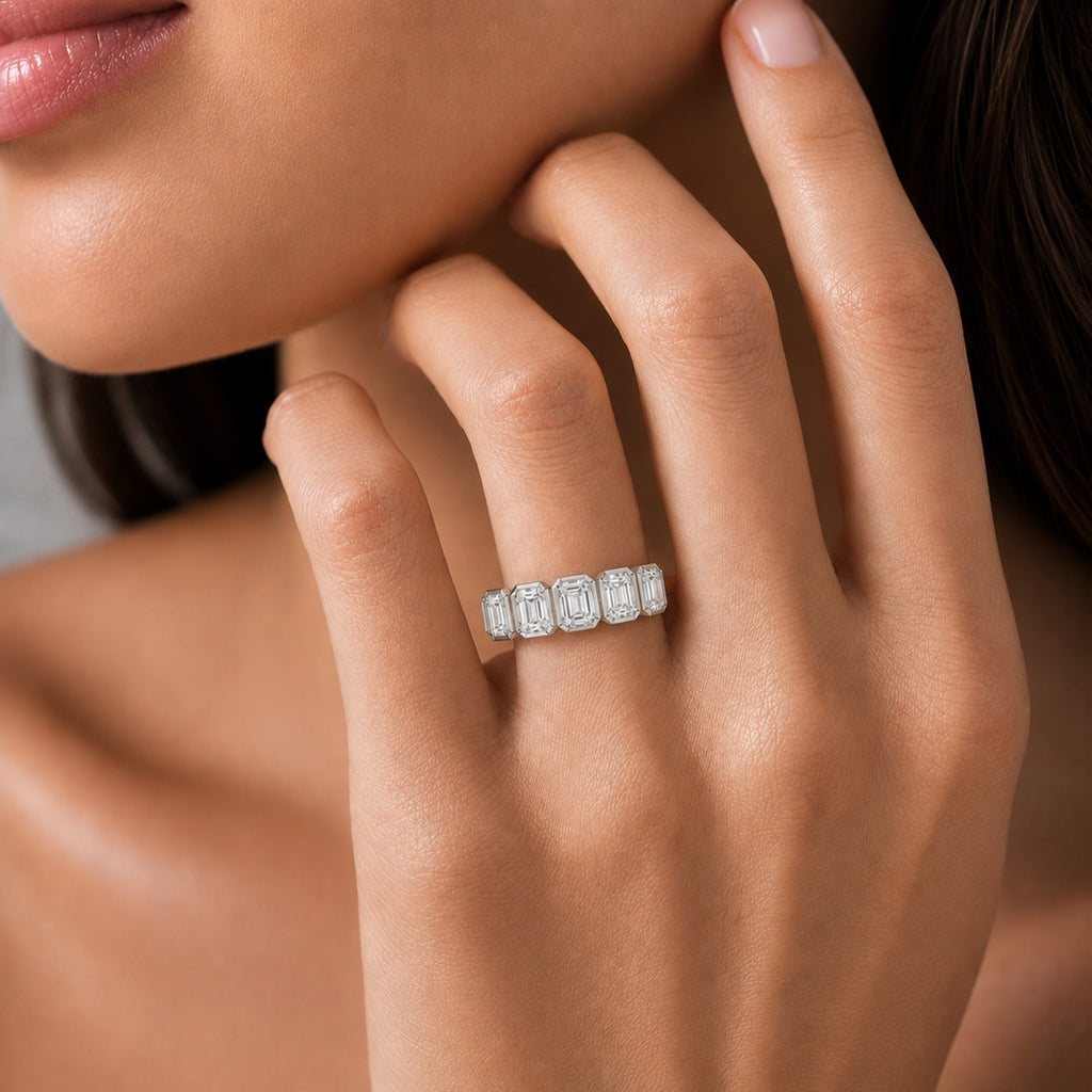 Venturant 3.00 Carat T.W. Emerald-cut Lab Grown Diamond (F/VS+) 14K Gold Bezel Set 5 Stone Band Ring