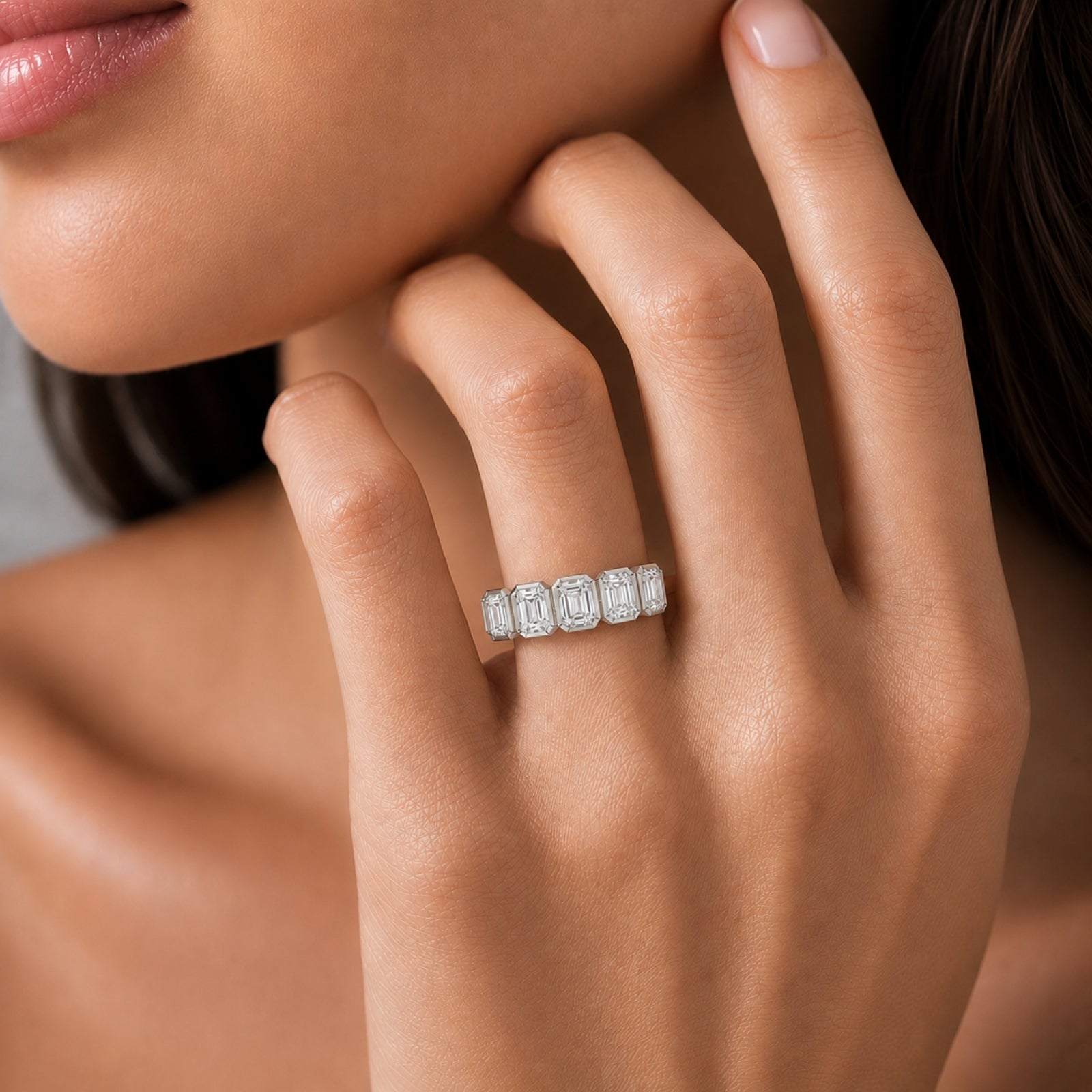 Venturant 3.00 Carat T.W. Emerald-cut Lab Grown Diamond (F/VS+) 14K Gold Bezel Set 5 Stone Band Ring