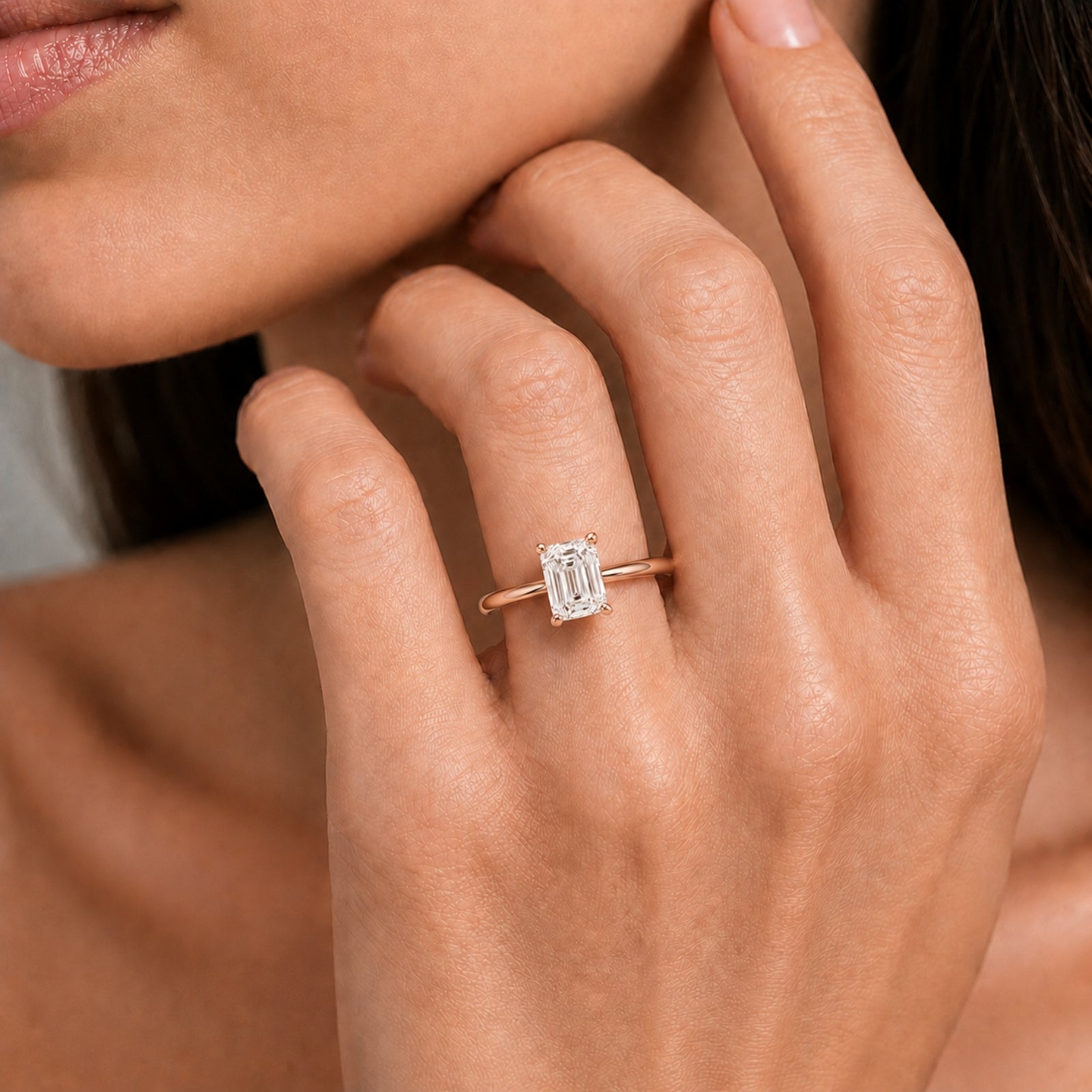 Venturant 1.00-6.00 Carat T.W. IGI certified Emerald-cut Lab Grown Diamond (D/VS+) 14K Gold Solitaire Ring