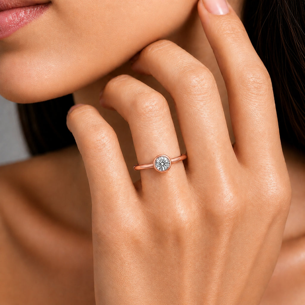 Venturant 1.00-6.00 Carat T.W. IGI certified Round-cut Lab Grown Diamond (D/VS+) 14K Gold Bezel Set Ring