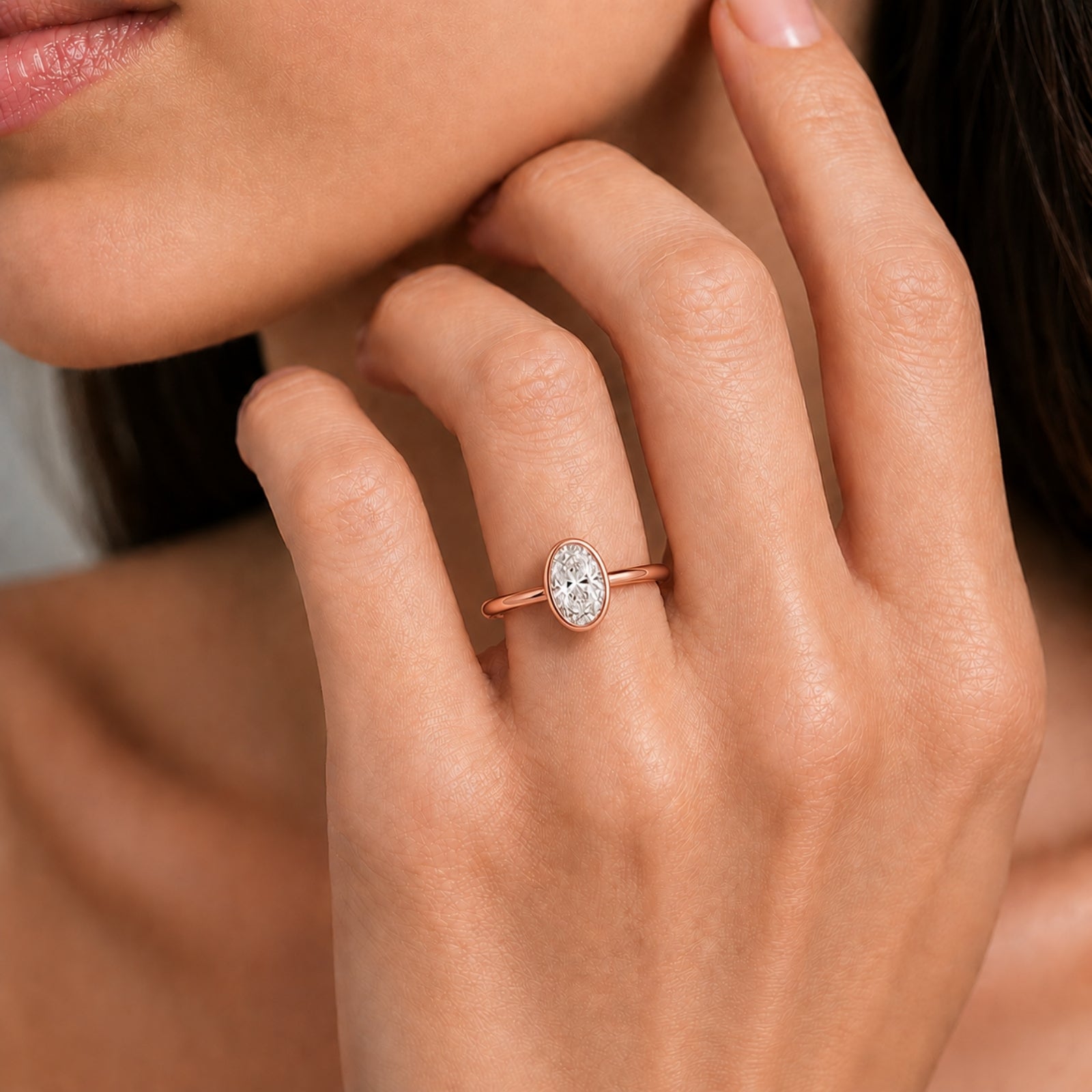 Venturant 1.00-6.00 Carat T.W. IGI certified Oval-cut Lab Grown Diamond (D/VS+) 14K Gold Bezel Set Ring
