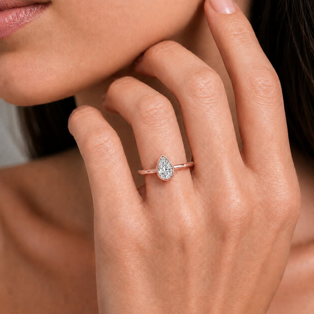 Venturant 1.00-6.00 Carat T.W. IGI certified Pear-cut Lab Grown Diamond (D/VS+) 14K Gold Bezel Set Ring