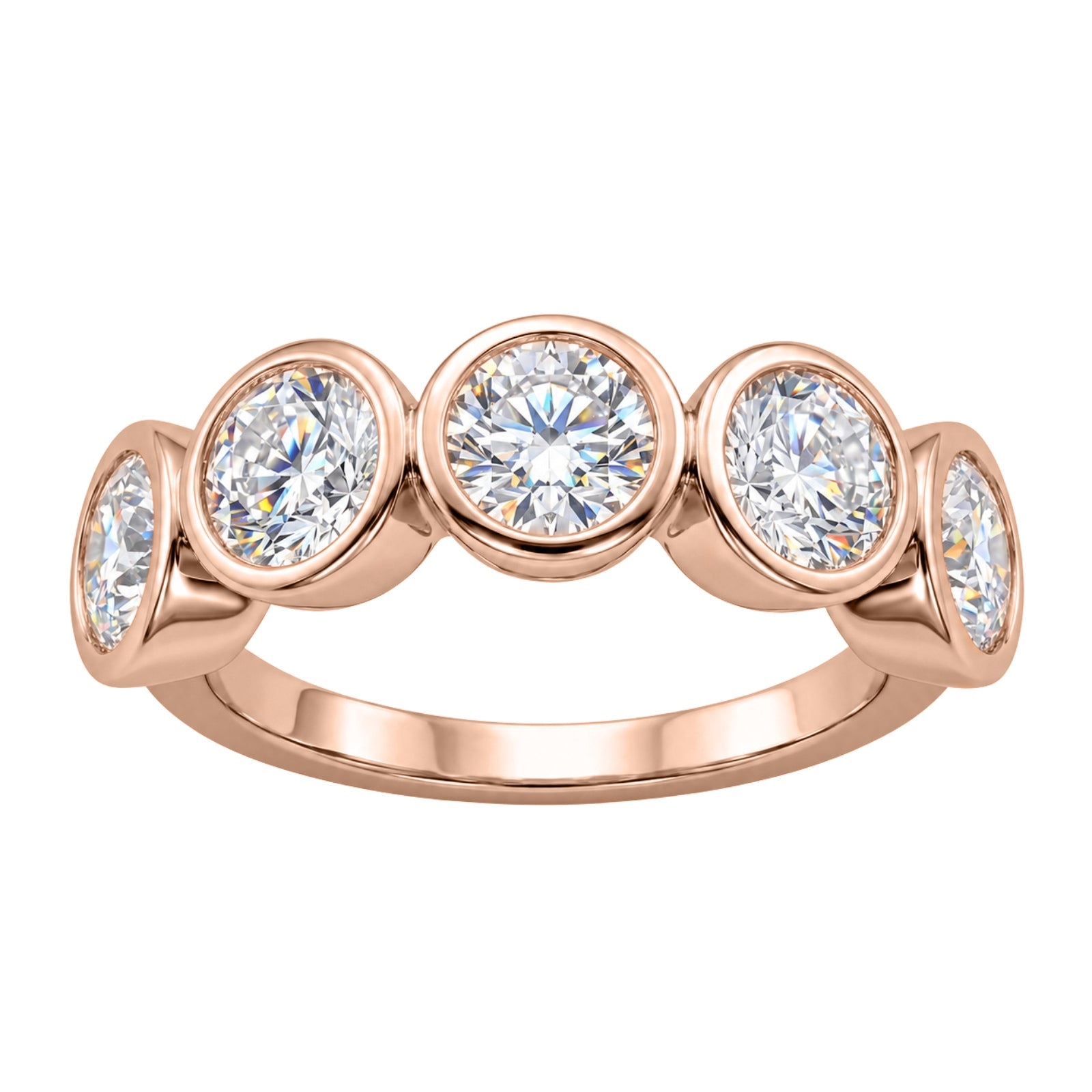 Venturant 3.00 Carat T.W. Round-cut Lab Grown Diamond (F/VS+) 14K Gold Bezel Set 5 Stone Band Ring