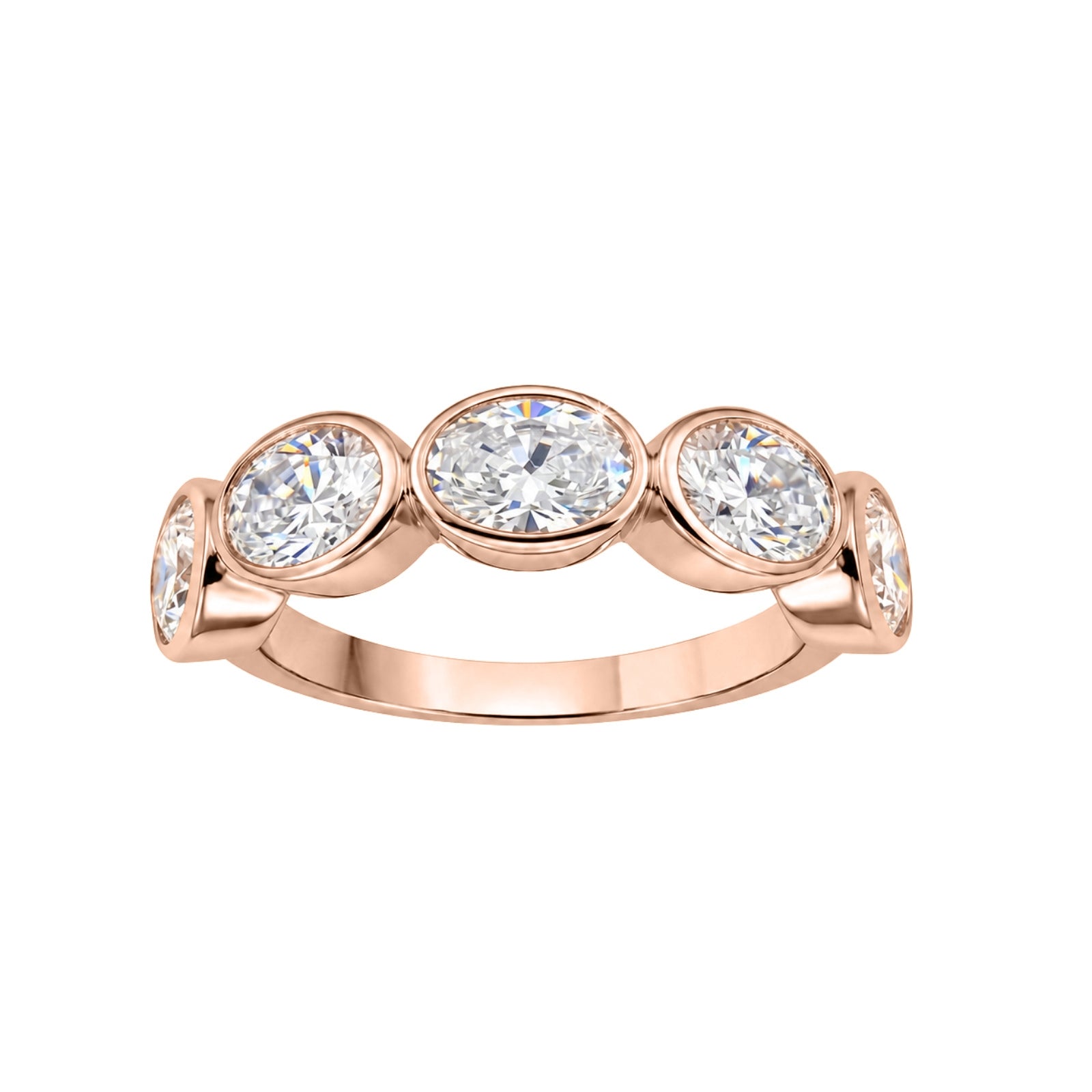 Venturant 3.00 Carat T.W. Oval-cut Lab Grown Diamond (F/VS+) 14K Gold Bezel Set 5 Stone Band Ring