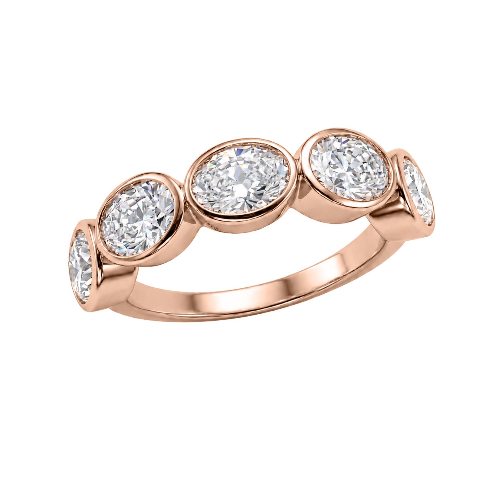 Venturant 3.00 Carat T.W. Oval-cut Lab Grown Diamond (F/VS+) 14K Gold Bezel Set 5 Stone Band Ring