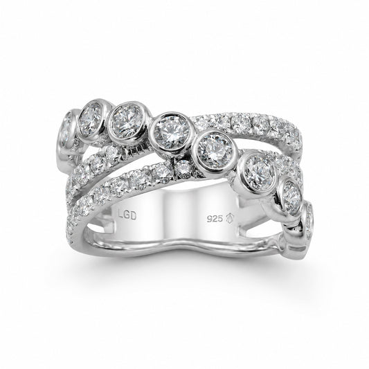 Venturant Lab Grown Diamond (F/VS+) 3.00 carat Round cut Sterling Silver Statement Ring - Sterling Silver | Gold over Silver