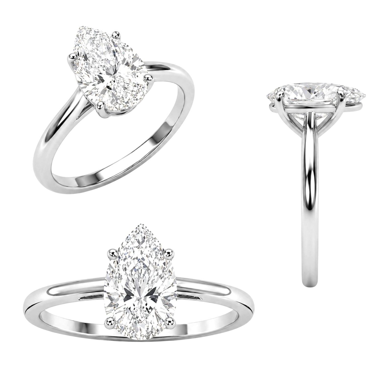 Venturant 1.00-6.00 Carat T.W. IGI certified Pear-cut Lab Grown Diamond (D/VS) 14K Gold Solitaire Ring - Assorted Colors, Sizes & Carat