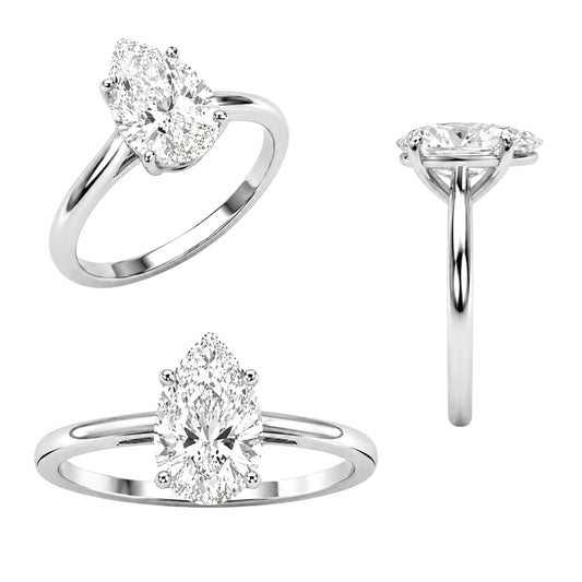 1.00-6.00 Carat T.W. Pear-cut Lab Grown Diamond (D/VS) 14K Gold Solitaire Ring - Assorted Colors, Sizes & Carat