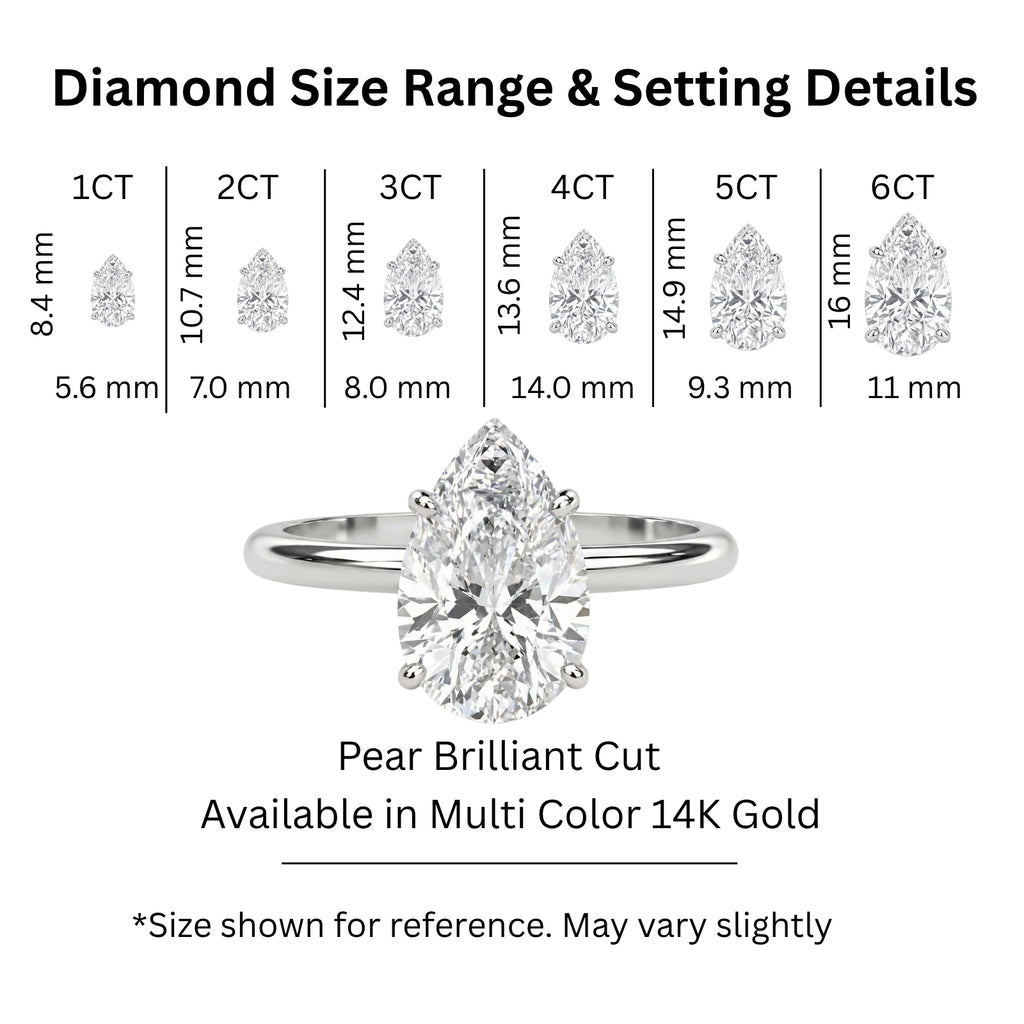 Venturant 1.00-6.00 Carat T.W. IGI certified Pear-cut Lab Grown Diamond (D/VS) 14K Gold Solitaire Ring - Assorted Colors, Sizes & Carat