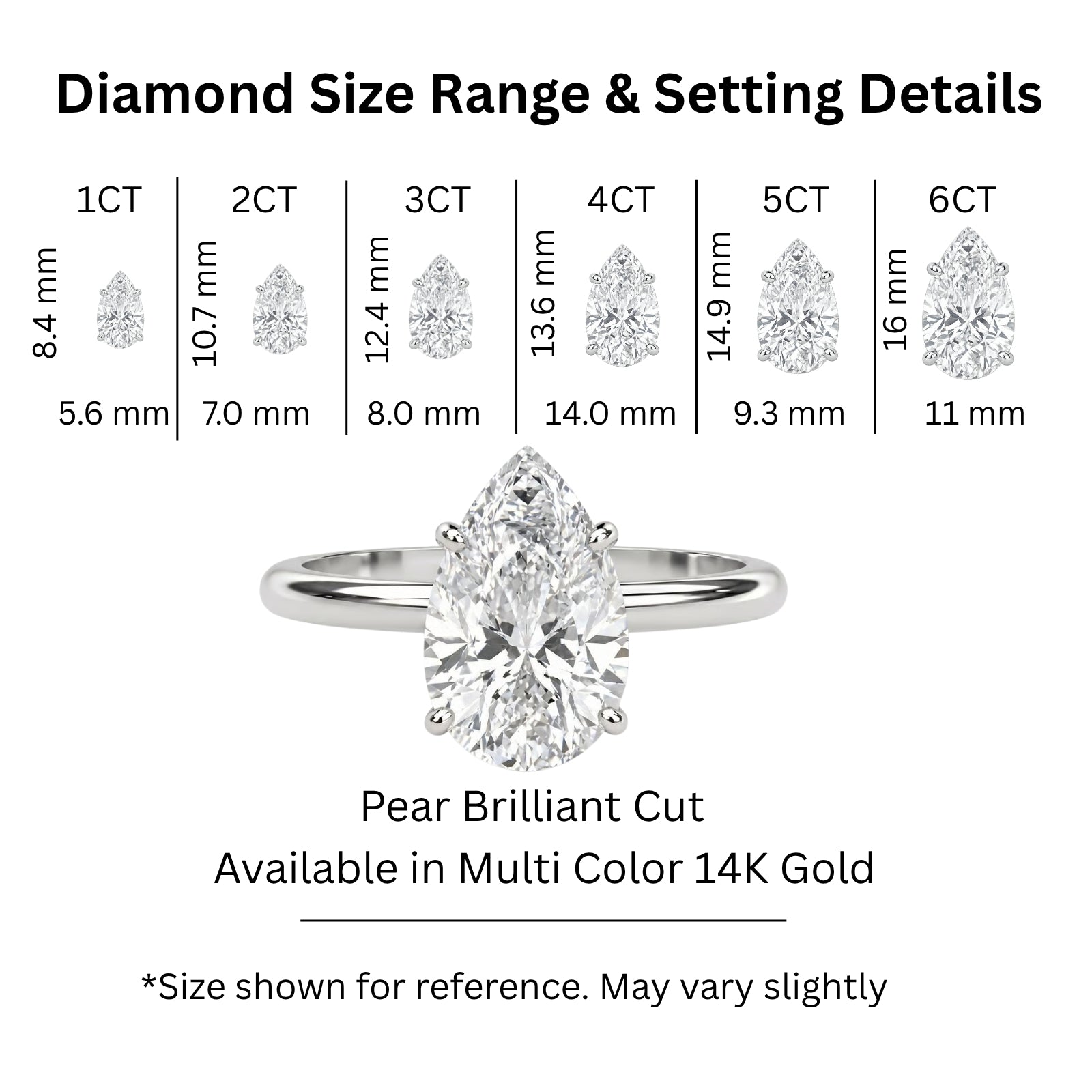 Venturant 1.00-6.00 Carat T.W. IGI certified Pear-cut Lab Grown Diamond (D/VS) 14K Gold Solitaire Ring - Assorted Colors, Sizes & Carat