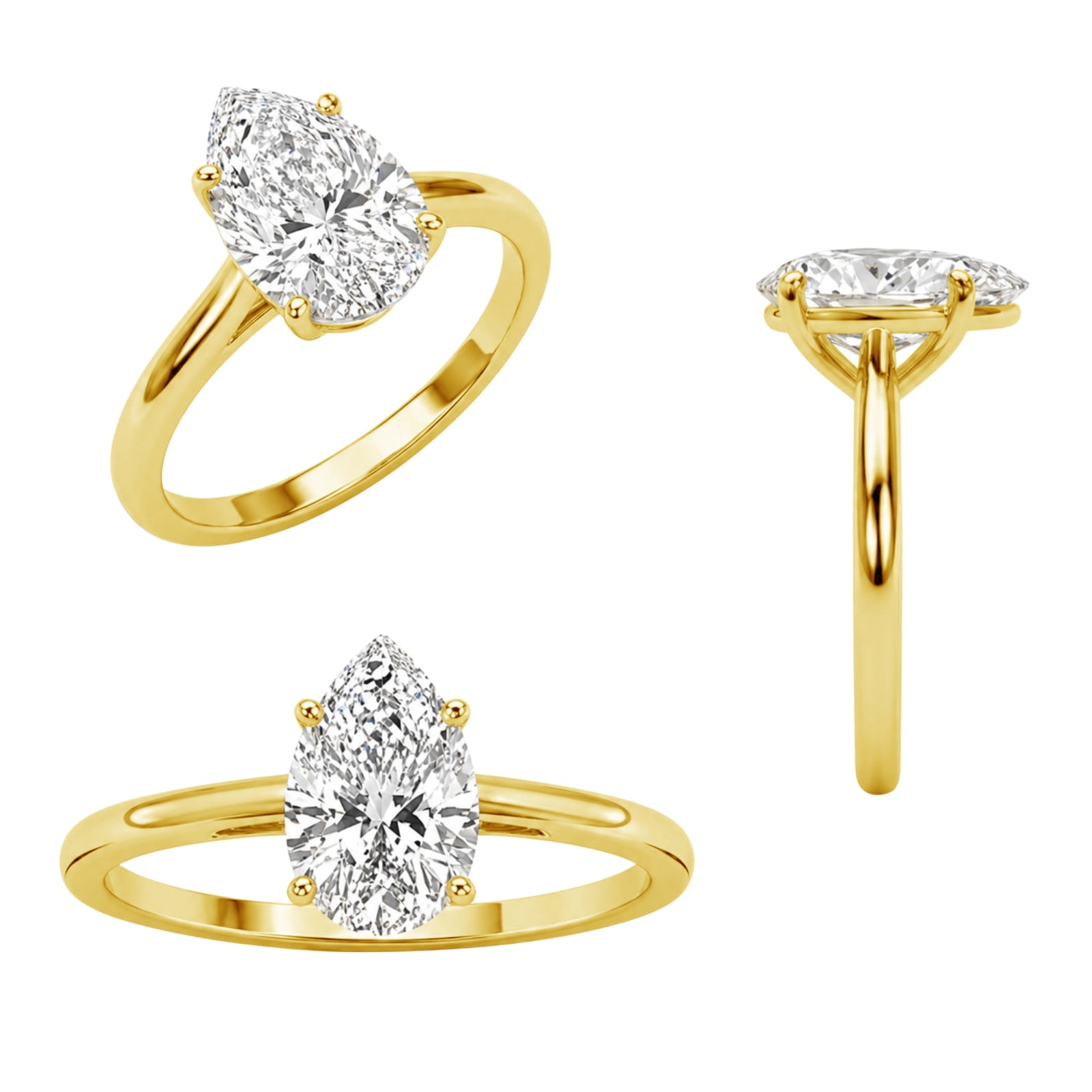 Venturant 1.00-6.00 Carat T.W. IGI certified Pear-cut Lab Grown Diamond (D/VS) 14K Gold Solitaire Ring - Assorted Colors, Sizes & Carat