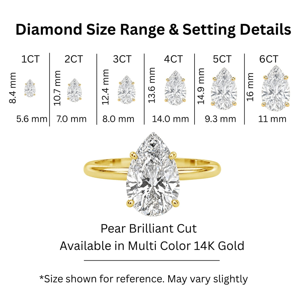 Venturant 1.00-6.00 Carat T.W. IGI certified Pear-cut Lab Grown Diamond (D/VS) 14K Gold Solitaire Ring - Assorted Colors, Sizes & Carat