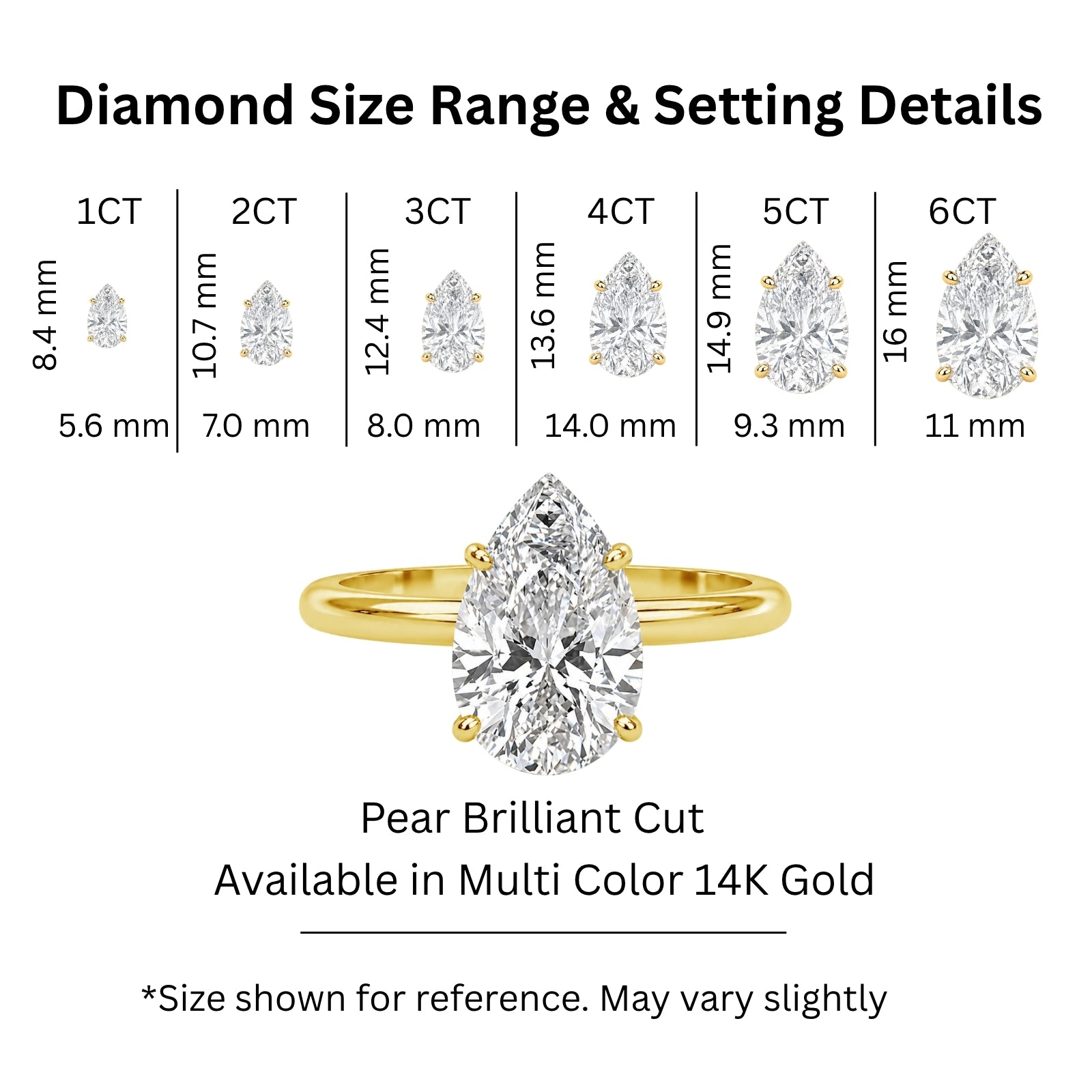 Venturant 1.00-6.00 Carat T.W. IGI certified Pear-cut Lab Grown Diamond (D/VS) 14K Gold Solitaire Ring - Assorted Colors, Sizes & Carat