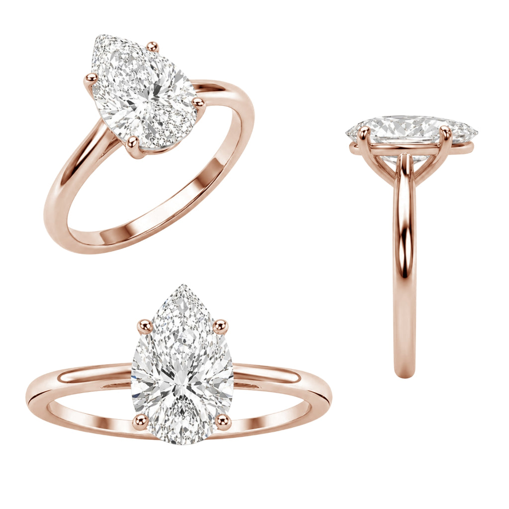 Venturant 1.00-6.00 Carat T.W. IGI certified Pear-cut Lab Grown Diamond (D/VS) 14K Gold Solitaire Ring - Assorted Colors, Sizes & Carat