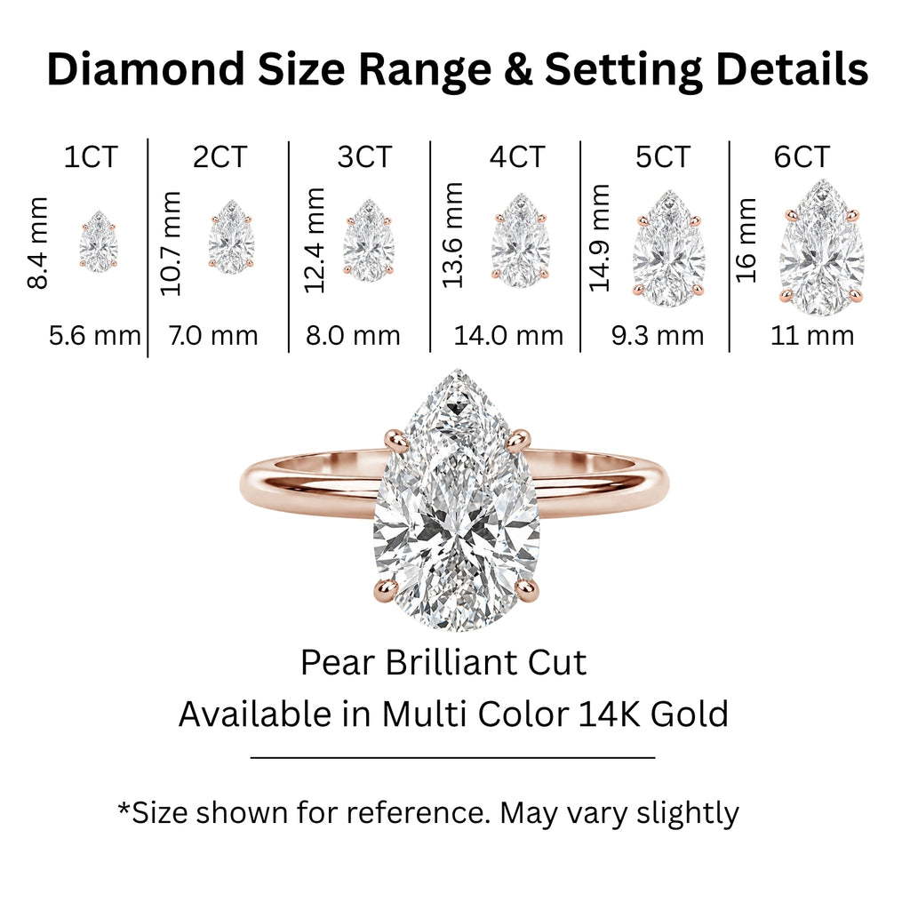 Venturant 1.00-6.00 Carat T.W. IGI certified Pear-cut Lab Grown Diamond (D/VS) 14K Gold Solitaire Ring - Assorted Colors, Sizes & Carat
