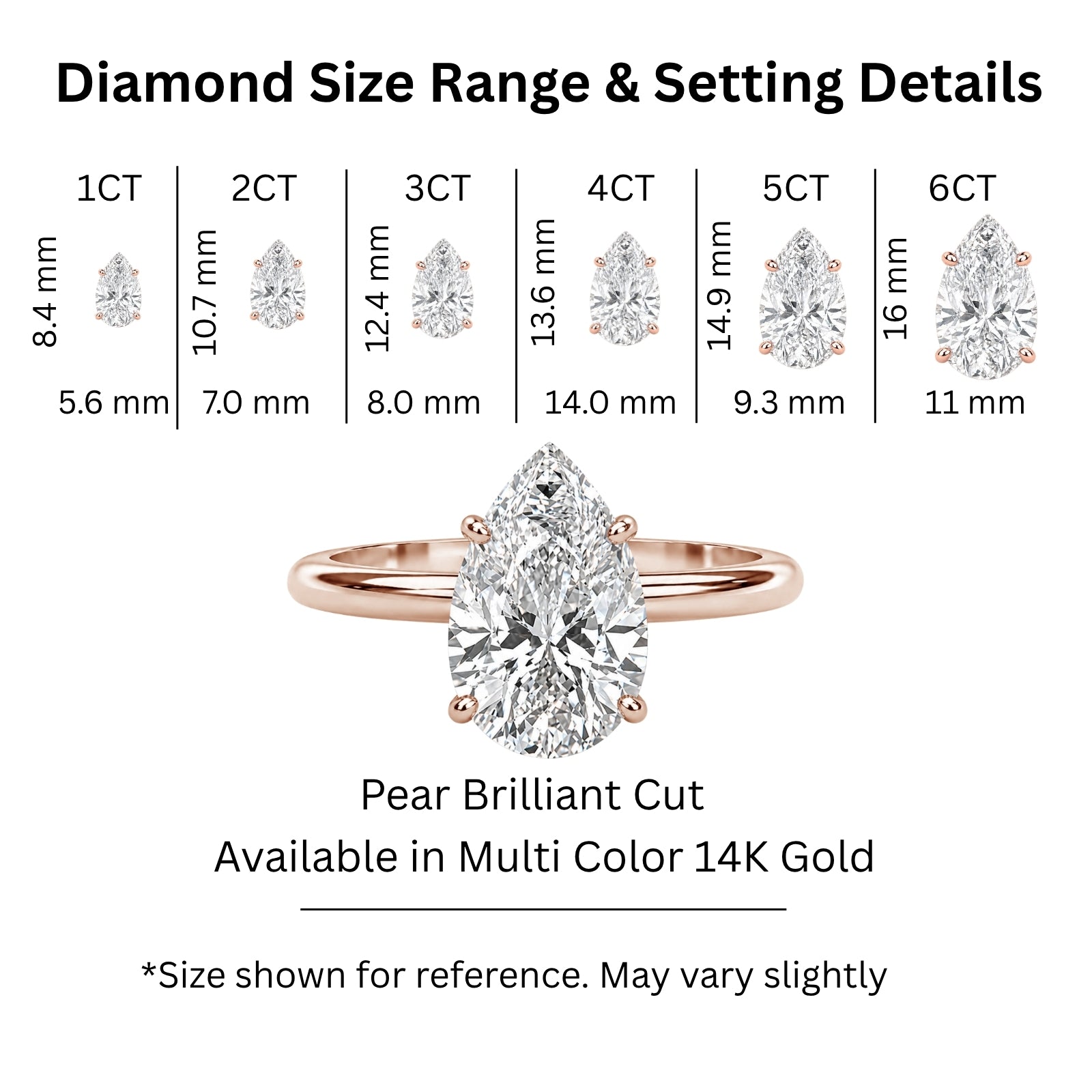Venturant 1.00-6.00 Carat T.W. IGI certified Pear-cut Lab Grown Diamond (D/VS) 14K Gold Solitaire Ring - Assorted Colors, Sizes & Carat