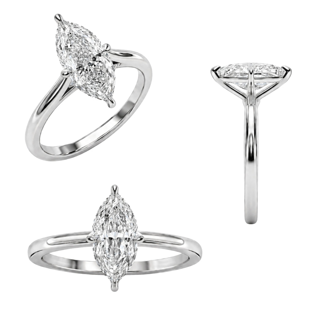 Venturant 1.00-6.00 Carat T.W. IGI certified Marquise-cut Lab Grown Diamond (D/VS) 14K Gold Solitaire Ring - Assorted Colors, Sizes & Carat