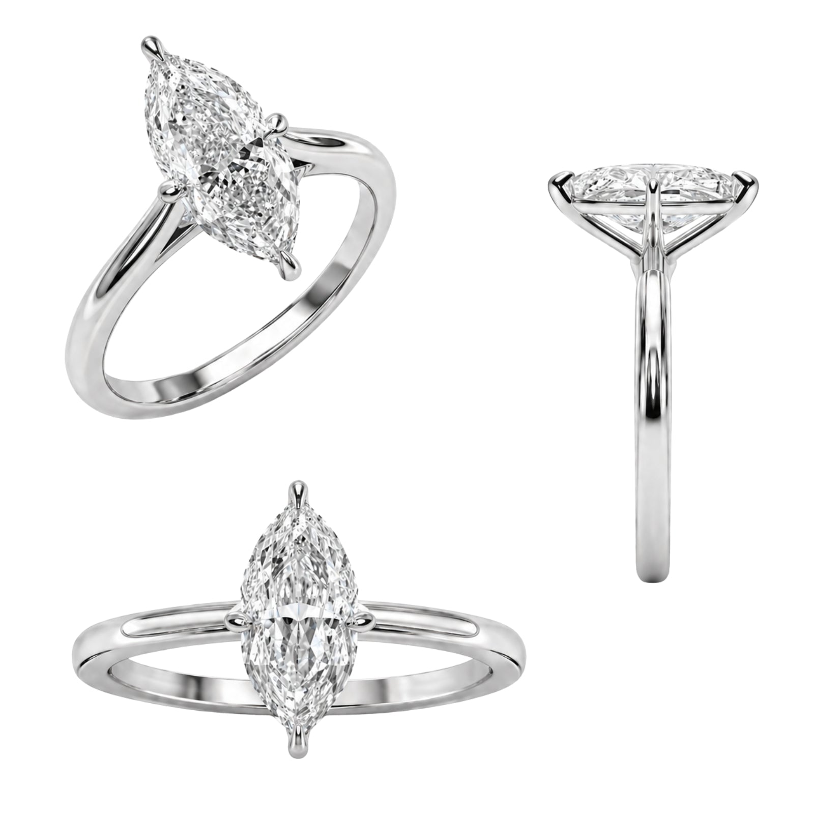 Venturant 1.00-6.00 Carat T.W. IGI certified Marquise-cut Lab Grown Diamond (D/VS) 14K Gold Solitaire Ring - Assorted Colors, Sizes & Carat