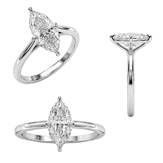 1.00-6.00 Carat T.W. Marquise-cut Lab Grown Diamond (D/VS) 14K Gold Solitaire Ring - Assorted Colors, Sizes & Carat