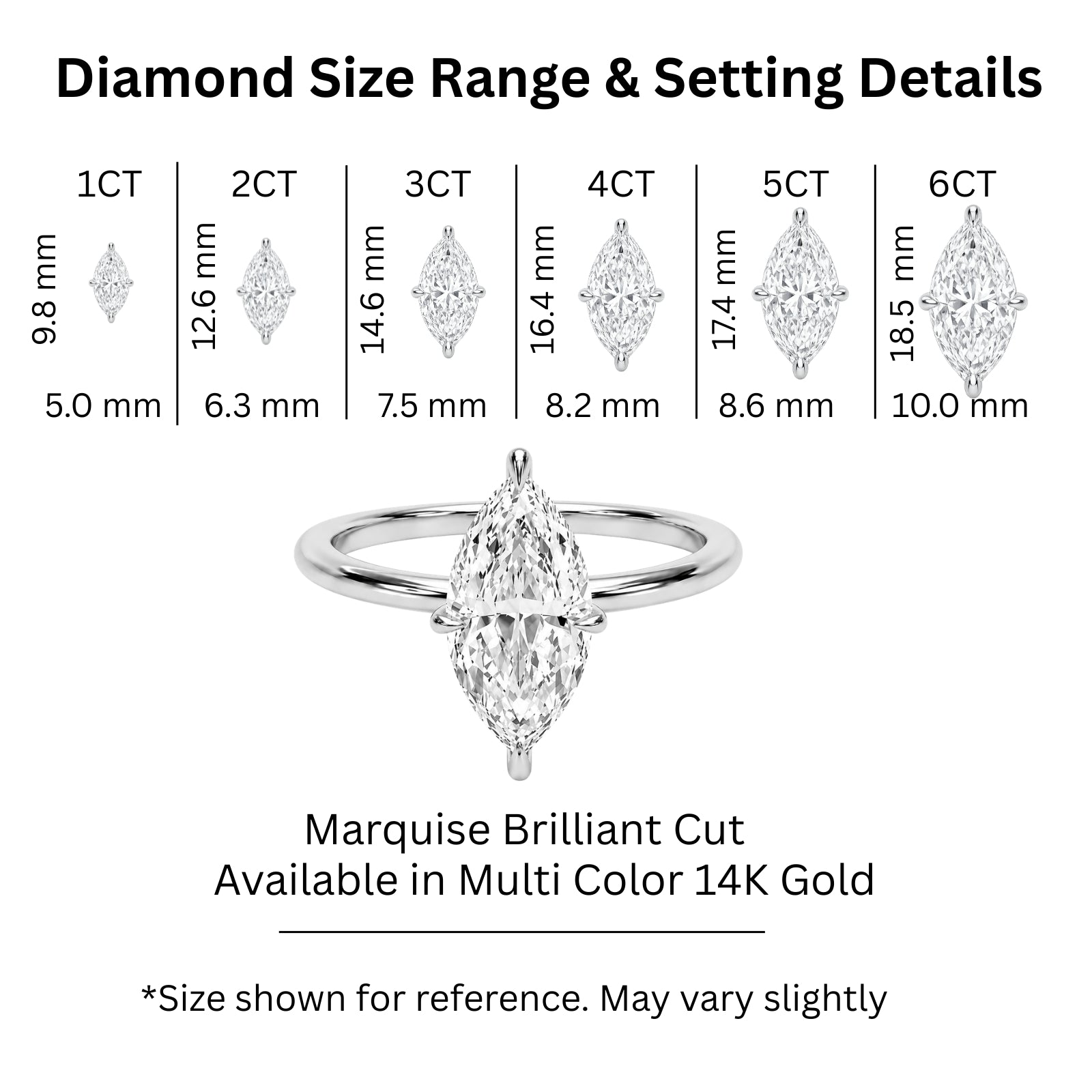 Venturant 1.00-6.00 Carat T.W. IGI certified Marquise-cut Lab Grown Diamond (D/VS) 14K Gold Solitaire Ring - Assorted Colors, Sizes & Carat