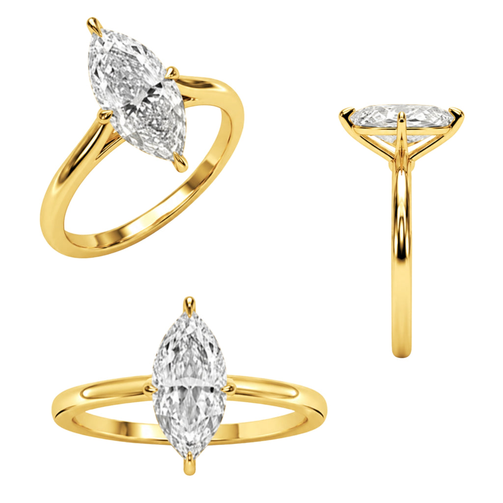 Venturant 1.00-6.00 Carat T.W. IGI certified Marquise-cut Lab Grown Diamond (D/VS) 14K Gold Solitaire Ring - Assorted Colors, Sizes & Carat