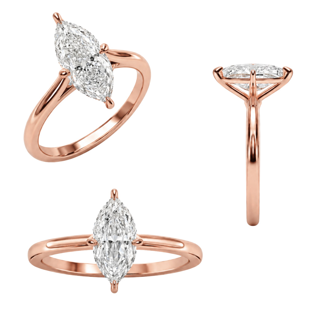 Venturant 1.00-6.00 Carat T.W. IGI certified Marquise-cut Lab Grown Diamond (D/VS) 14K Gold Solitaire Ring - Assorted Colors, Sizes & Carat