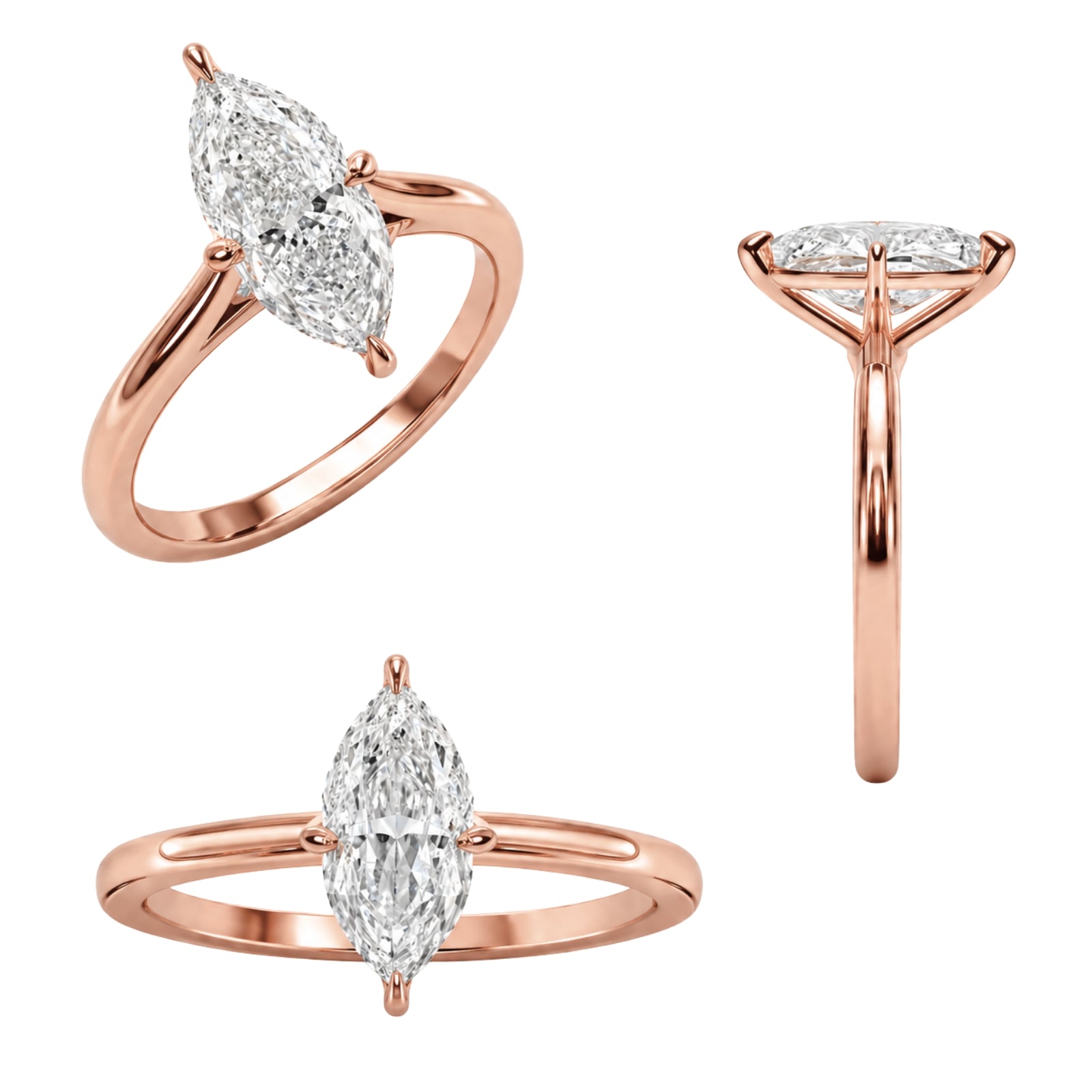 Venturant 1.00-6.00 Carat T.W. IGI certified Marquise-cut Lab Grown Diamond (D/VS) 14K Gold Solitaire Ring - Assorted Colors, Sizes & Carat
