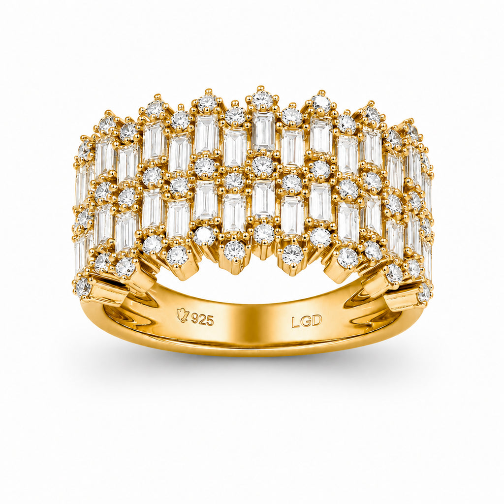 Venturant Lab Grown Diamond (F/VS+) 2.00 carat Round cut Sterling Silver Statement Ring - Sterling Silver | Gold over Silver