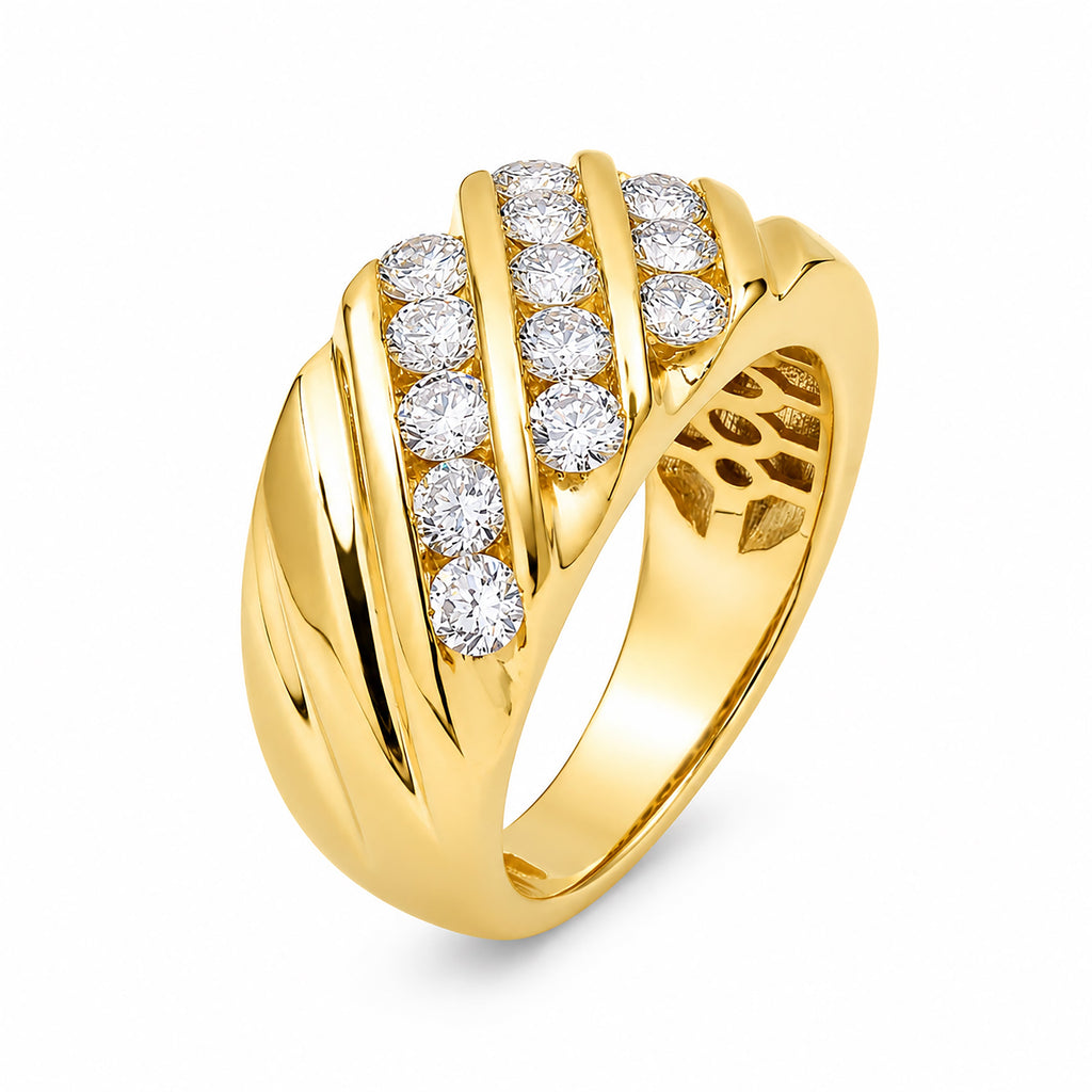Venturant Lab Grown Diamond (F/VS+) 3.00 carat Round cut Sterling Silver Men's Ring - Sterling Silver | Gold over Silver