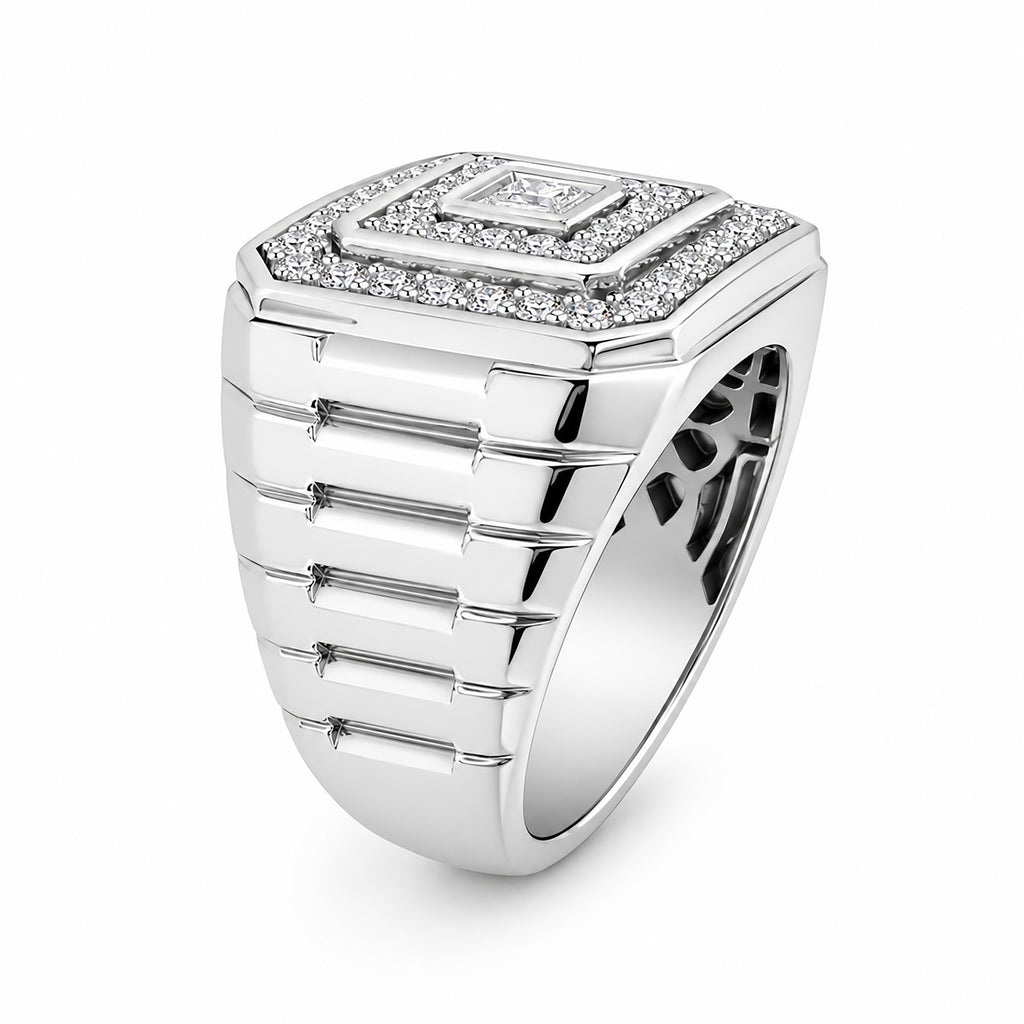 Venturant Lab Grown Diamond (F/VS+) 1.00 carat Round cut Sterling Silver Men's Ring - Sterling Silver | Gold over Silver